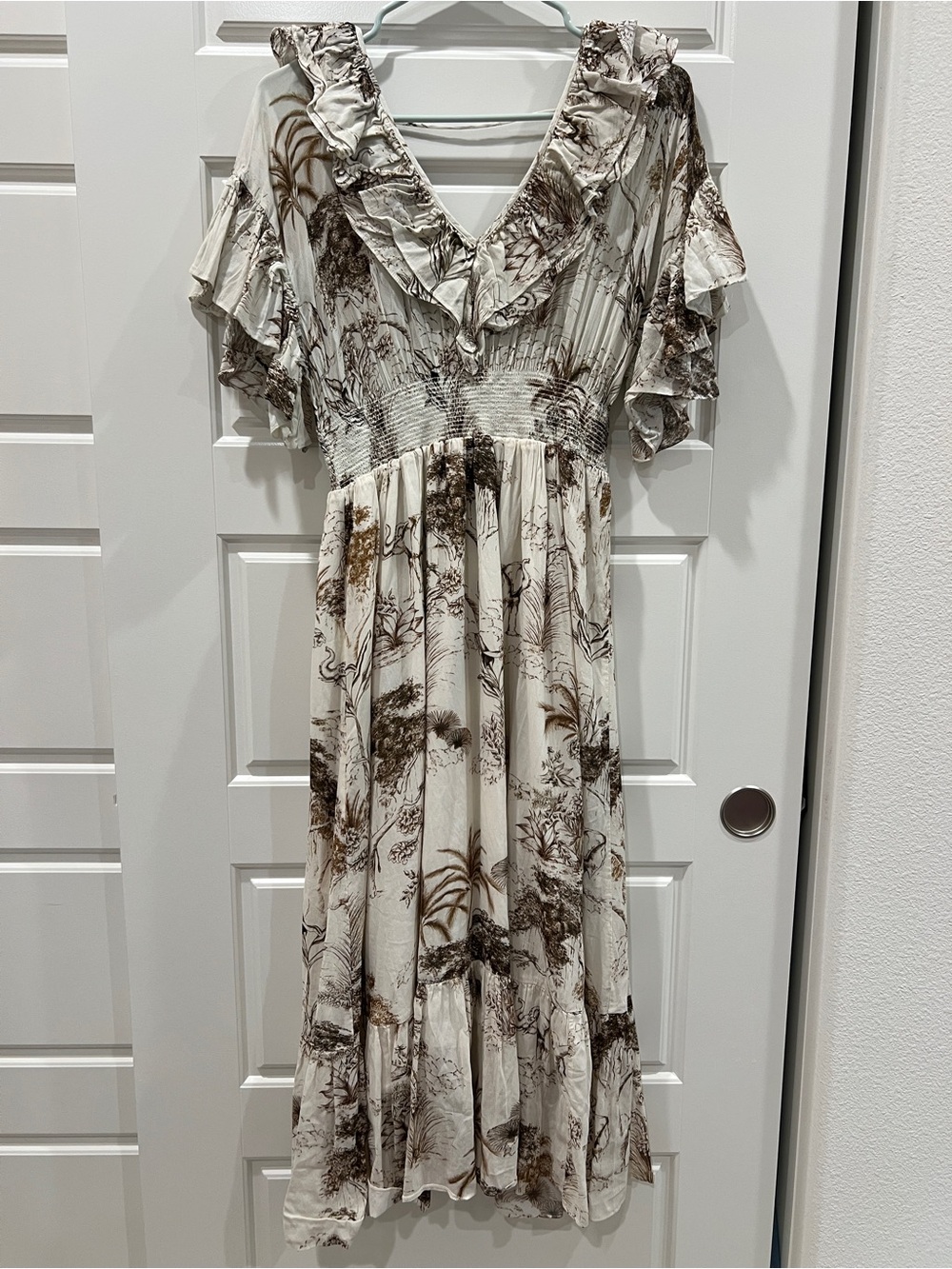 Sandro Paris Marro Ruffled Elephant Safari Maxi Dress